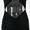 Patchwork Sexy Hollow Out Sheer Mesh Women Maxi Dress Turtleneck Ruched Dress Spring Slim Elegant Party Evening Dress