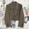 Korean Cropped Blazers Women Solid Color Simple Single-button Outwear Teens All-match Long Sleeve Office Suit Jacket