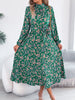Floral Stand Up Collar Bridesmaid Dress Spring Autumn Elegant Long Sleeve Waist Cinching Pleated Dresses Woman Clothing
