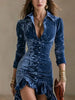 Women Deep V Neck Long Sleeve Velvet Dress Autumn Swing Pleated Long Dress Autumn Long Sleeve Elegant Party Dresses