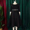 Dresses for Woman O Neck Full Sleeve Belt Waisted High Waisted Pleated A Line Ankle Length Elegant Female Birthday Gowns