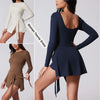 Womens High Neck Tennis Dress Long Sleeve Sarong Wrap Skirt Built in Shorts Golf Athletic Dress Workout Rompers