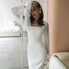 White Office Women Dress Slim Square Collar Long Sleeve Ankle Length Dresses Spring Female Clothing Dress