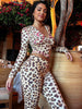 Leopard Contrast Letter Print 2 Piece Set Women Hooded Full Sleeve Crop Jacket+Skinny Stretch Flare Pants Suits