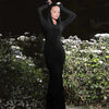 High Street Red Christma Hooded Long Sleeve Maxi Dress for Woman Slim Solid Bodycon Party Vestidos Elegant Autumn Dresses