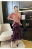 French Irregular Women's Pleated Dress O-neck Tie Three Quarter Sleeve Temperament Cake Dresses Spring 2DE172