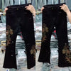 Autumn Winter Large Size Heavy Industry Embroidered Jeans Drilled High Waist Stretch Denim Pants Women Micro Jeans