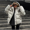 Women Hooded Stand Collar Cropped Puffer Jacket Zip Snap Button Loose Slim Short Quilted Casual Winter Warm Outerwear Coat
