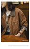 Women’s Corduroy Jacket Colorblock Waxed Collar Utility Coat Retro Button Workwear Short Outerwear for Autumn Winter