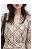 Women Dresses V Neck Loose Casual A Line Lace Up Long Sleeved Plaid Dress Puff Sleeve Spring Autumn