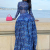 Casual Long Sleeve Women Gowns Dress Perspective Splicing Slim Long Dresses Elegant High Neck Long Sleeve Evening Dress