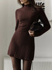 Women's Spring Knitted Dress Long Sleeve Semi-High Neck A Line Skirt for an Elegant and Playful Look