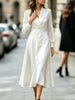 Autumn Women's Notched Work Long Sleeve Maxi Dress Wrap Waist A Line Midi Dress Elegant Long Party Dress Robe Femme