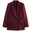 Women's Red Blazers Office Wear Woman Elegant Burgundy Fitted Outerwears Chic Suit Jacket Women's Blazer