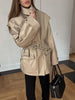 Solid Oversized Tie-waist Cropped Trench Coat Women Drop Shoulder Outerwear Lady Spring Modern Edgy Streetwear Coat