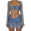 Women Sexy Dancing Dress Set Women's Beaded Knitted Sweater Three Piece Set Looking