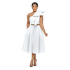 Women Big Bow Shoulder Skew Collar Big Swing Knee Length Dress Belt Street Vestidos Sexy Party Evening Chic Dresse
