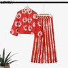 5XL Vonda Plus Size 2 Piece Outfits Autumn Women Bohemian 3/4 Sleeve Shirts Wide Leg Pants Print Vintage Pant Sets 2PCS