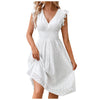 Women's Dress Lace Jacquard Hollow Out Slim V Neck Elastic Waist Midi Dress Vacation Mid Length Dresses for Daily Wear Korean