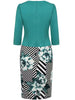 Plus Size Womens Elegant Geometry Floral 3/4 Sleeve Short Business Casual Bodycon Pencil Dress