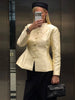 Satin Knot Button Short Coat Women Retro Full Sleeves Waist Cinching Single Breasted Coats Lady Spring Daily Wear