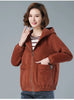 Corduroy Short Coat 5XL Women's Spring Autumn Korean Loose Solid Hooded Jacket Casual Female Zipper Coat Tops