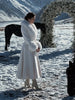 Women Detachable Faux Fur Collar Long Wool Blend Elegant A‑line Maxi Dress Coat Winter Vintage Slim Fit Wedding Outerwear