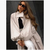 Women's Brown Stand Up Collar Long Long Trench Coat Lantern Sleeve Side Slit Loose Windbreaker Spring Autumn Coat