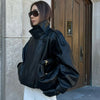 Black Jacket Women's Coat Faux Leather Jacket Outerwears Demi-Season Bomber Moto Biker Zipper Jacket High Neck Short Coat