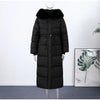 Elegant Fur Collar Hood Belt Long Cotton Jacket Women Zipper Drawstring Waist Parka Down Coat Winter Lady Warm Chic Outwear