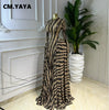 Women O-neck Striped Print Long Sleeve Big Swing Pleated Maxi Dress Evening Sexy Party Vacation Long Dresses Vestidos