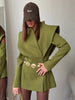 Cold Shoulder Blazer Women Elegant Double Breasted V-neck Long Sleeve Waist-Closed Jackets Spring Streetwear Lady