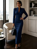 Women's Evening Party Elegant Long Dress Solid V-Neck Long Sleeve Sheath Bodycon Maxi Dresses White Black Clothing
