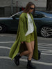 Women Olive Green Oversized Coat Notched Lapel Double Breasted Straight Outerwear Vintage Fall Winter Daily Office Outfit