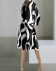 Women's V Neck Shirt Dress with Long Puff Sleeves and Cinched Waist, Casual A Line Midi Dress for Daily Office Wear