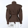 Solid Lace Up Short Trench Coat Lady Chic Stand Collar Wide Shoulder Full Sleeve Loose Coats Daily Casual Windbreaker