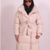 Winter Warm Stand Neck Long Lace Up Down Jackets Women Solid Ruff Soft Waist-cinching Coat Female Winter Chic Jackets
