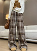 Women's High Waist Plaid Trousers Autumn Winter Korean Retro Straight Pants Loose Fit Drawstring Wide Leg Trouser Mujer