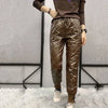 Autumn Winter Cotton Trousers Women's Snow Waterproof Warm Pants Winter Drawstring Thicken Casual Harem Pants