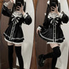 Japanese Style Gothic Y2k Lolita Bow Dress Shorts Set Women Vintage Sweet Long Sleeve Button Shirt Party Dresses Slim Mini Dress