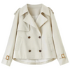Women Cropped Trench Coat Spring Fall Double-Breasted Outerwear Adjustable Sleeve Tab Short Jacket W53FB2569