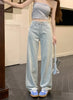Women Blue Baggy Plaid Jeans Vintage Y2k Cowboy Pants Harajuku Aesthetic Denim Trousers Trashy Japanese 2000s Style Clothes