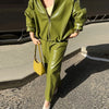Chic Pu Leather Women's Jackets Skirts Suit Vintage Stand Collar Zipper Full Sleeve Outfits Female Autumn Lady Streetwears