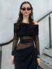 Slash Neck Dress Women Chic Elegant Sexy Patchwork Mesh Ruched Hollow Birthday Party Clubwear Vacation Vestidos