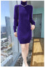 Selling 100% Mink Cashmere Knitted Women's High Neck Pullover Dress Sweater Slim Fit Solid Color Long Women's Dress