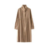 Black Pleated Stand Collar Longline Coat, Lightweight Wrinkle-Resistant Women's Casual Daily Office Commute Travel Outerwear