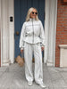 Women Black Track Suit Jacket Two Piece Suit Zip Up Cinch Waist Coat Wide Leg Pants Lady Autumn Street Matching Set