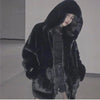 Coat Women's Autumn and Winter Loose Plush Faux Rabbit Fur Hooded Cardigan Women Casual Medium Length Fur Coat