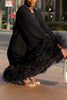 Women's Mini Dress Feather Hem Cocktail Evening Party Elegant Dress Spring Round Neck Solid Y2K Straigth Loose Dress