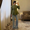 Elegant Ruffle Women's Coats Hollow-out V-neck Full Sleeve Waist-cinching Pleated Jackets Spring Autumn Daliy Outwears